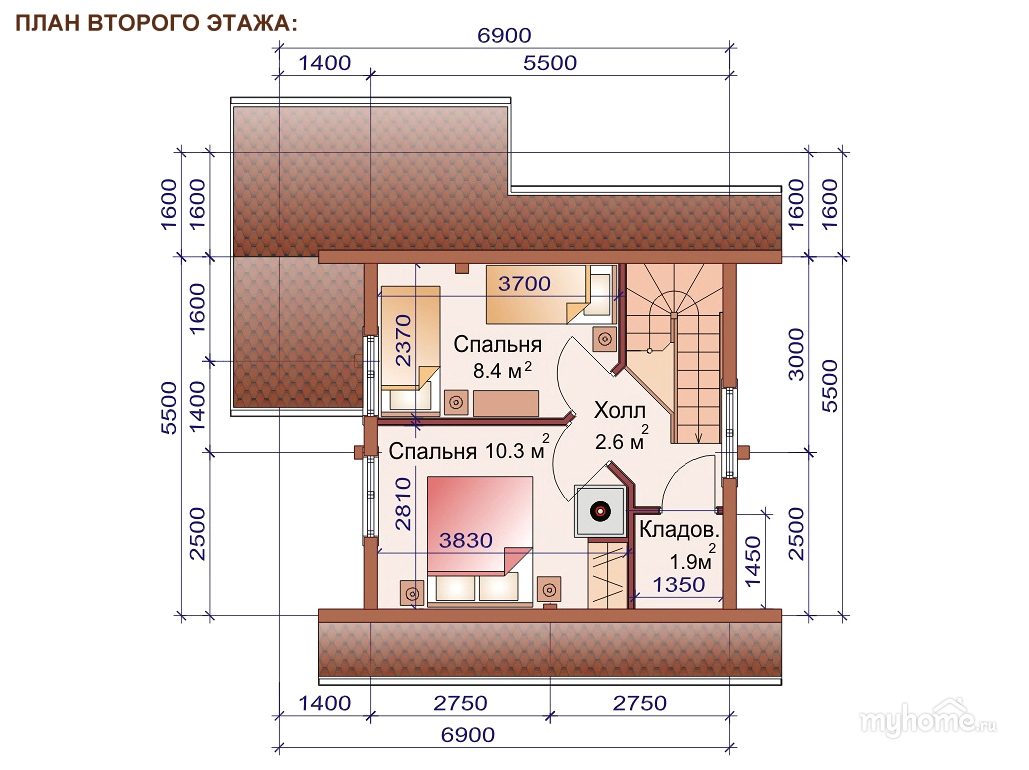 схема и план второго этажа двухэтажной бани